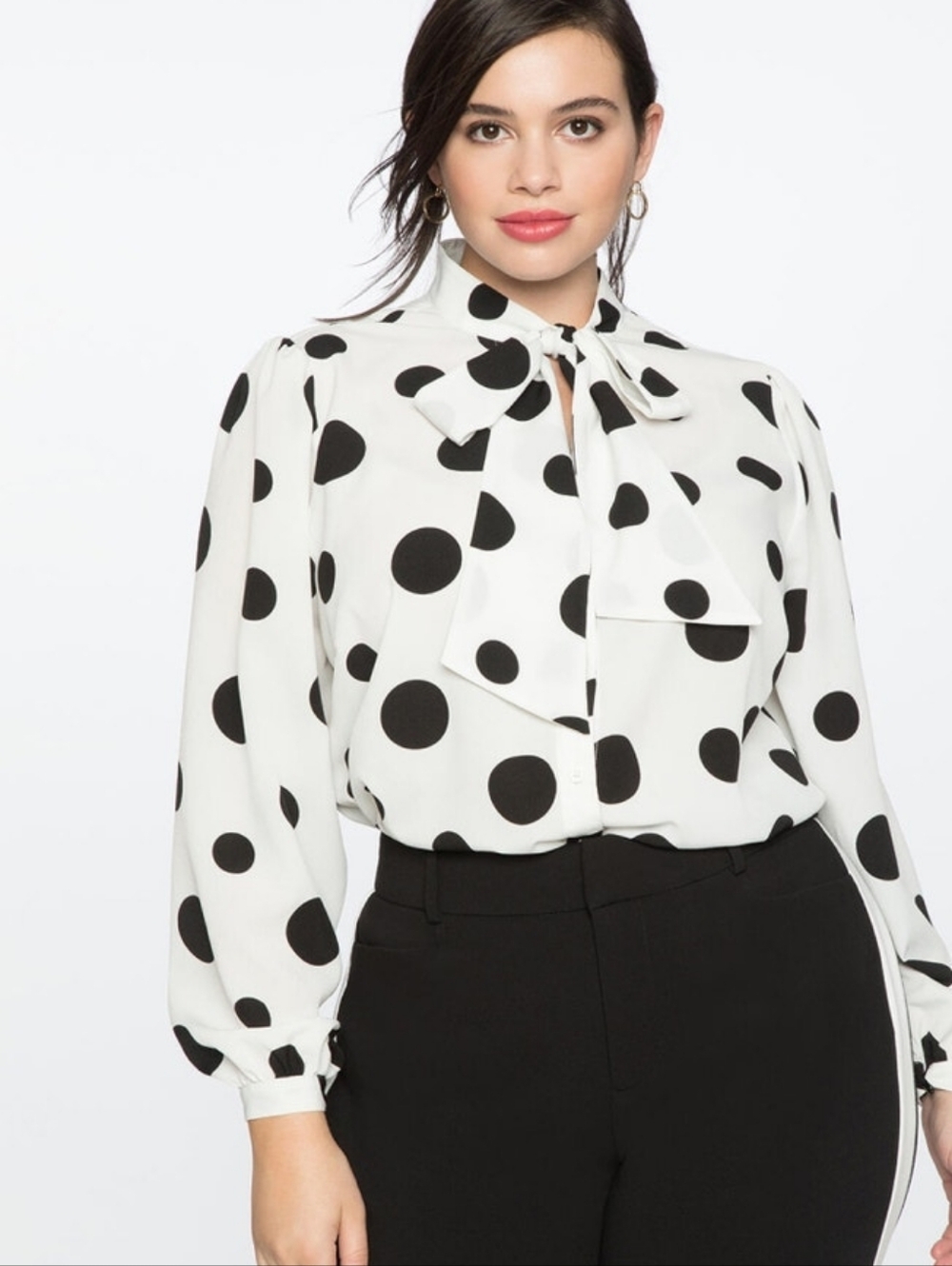 NWOT Eloquii Black and Cream Polka Dot Secretary Blouse